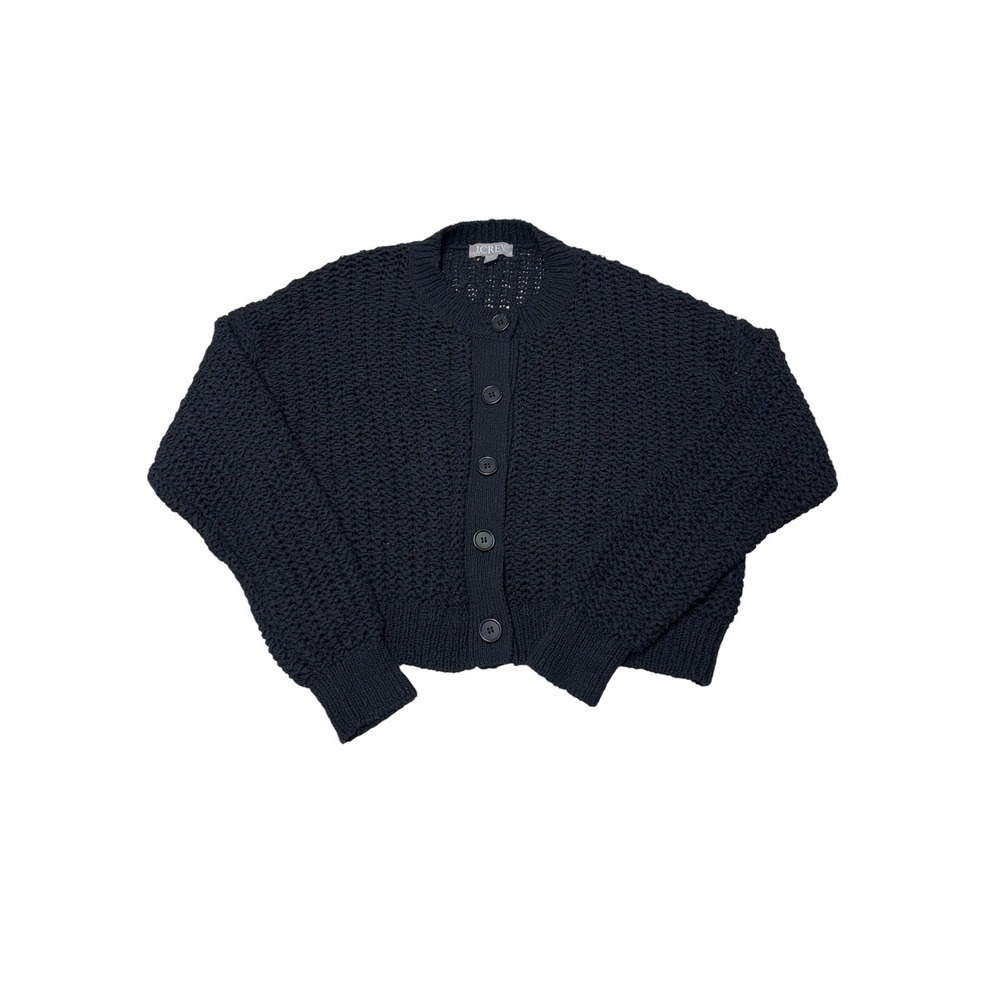 J.Crew Black Cropped Cardigan Sweater Textured Pointelle Womens Large